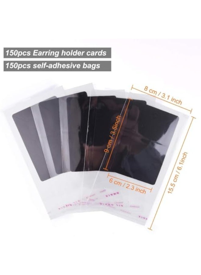 CLENEA 150 Set Earring Display Card with 150 Pcs Self-Seal Bags, Earring Holder Card for Selling DIY Ear Studs, Earrings and Jewelry Display (Black) - Image 2